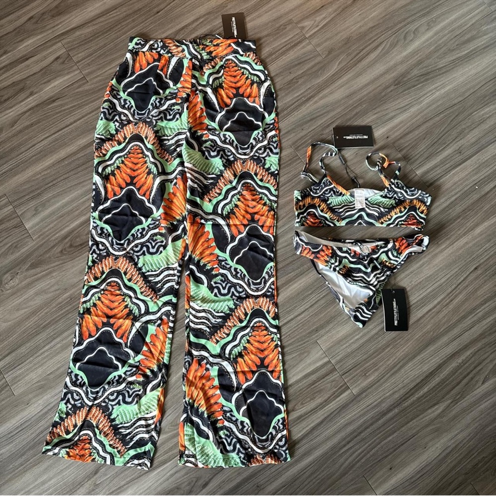 PrettyLittleThing Black Tribal Print Bikini Set